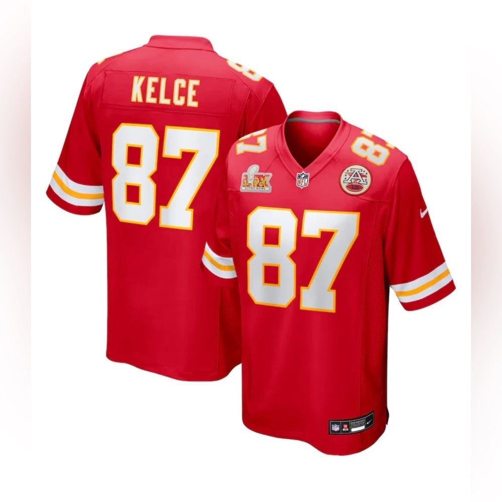 Nike Mens #87 Travis Kelce Chiefs Super Bowl LIX Game Stitched Jersey Red Medium
